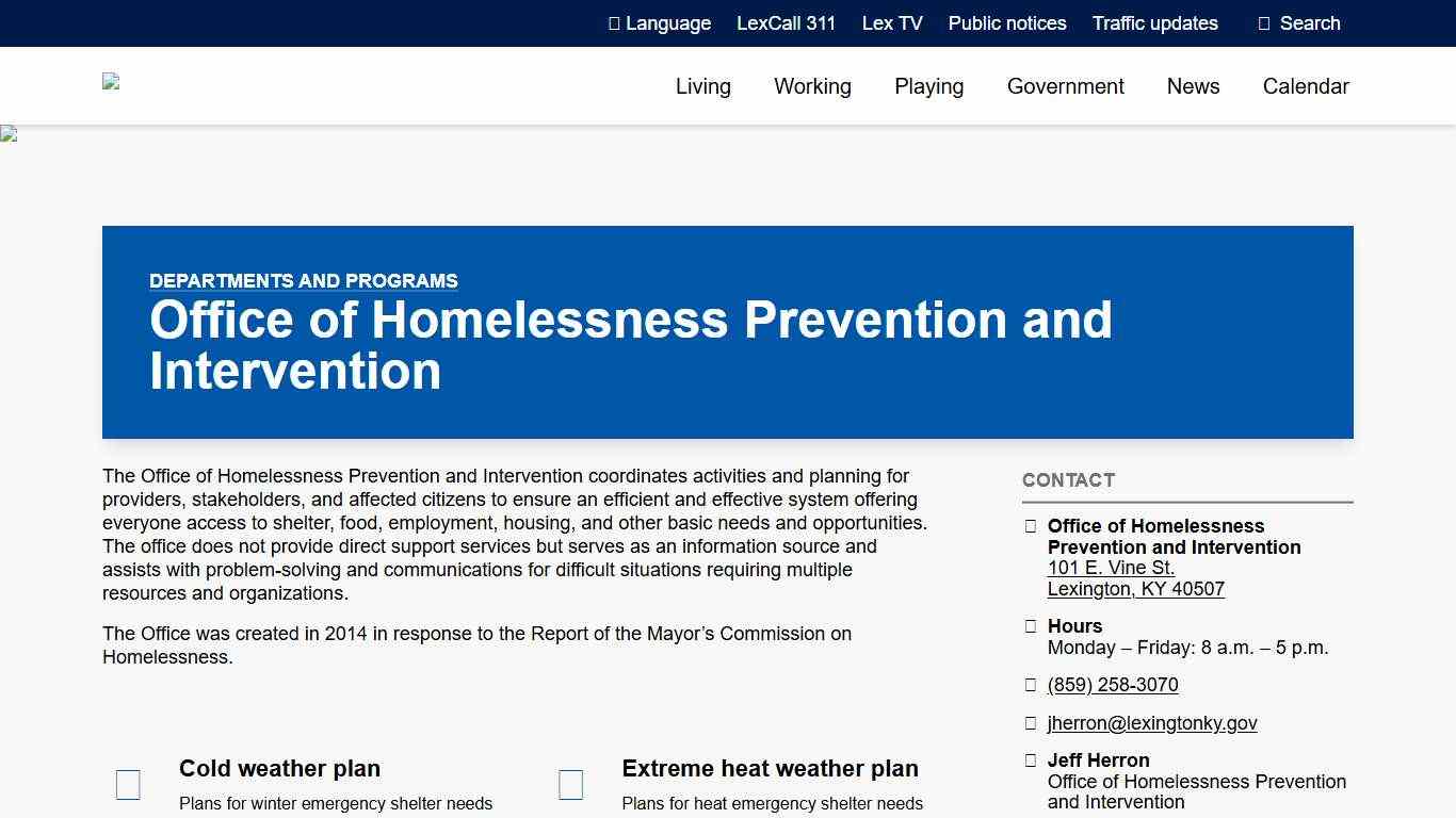 Office of Homelessness Prevention and Intervention City of Lexington, Kentucky