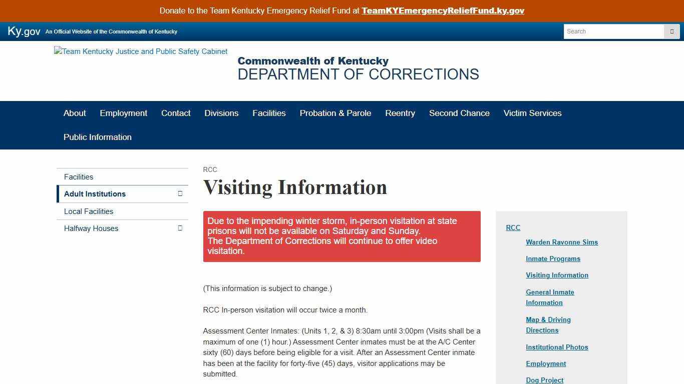 Visiting Information - Department of Corrections